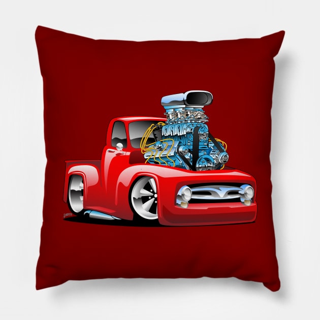 American Classic Hot Rod Pickup Truck Cartoon Pillow by hobrath