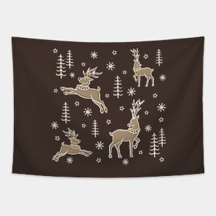 Rudolph Classy Champagne, Gold Reindeer Star Pattern Digital Illustration Tapestry