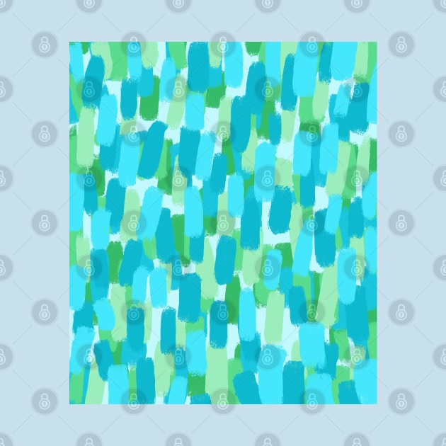 Blue and Green Brush Stroke Pattern Abstract by OneThreeSix