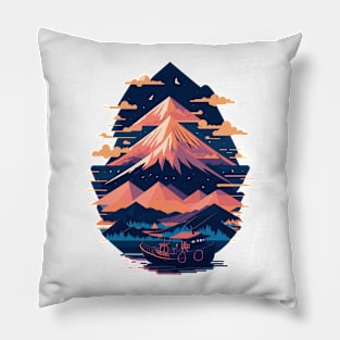 Serene Mount Fuji Sunset Peaceful River Scenery Pillow