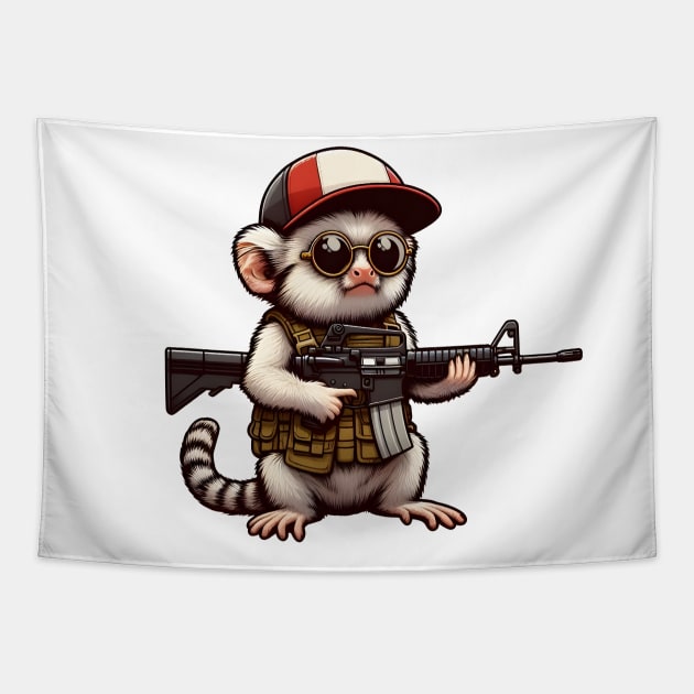 Tactical Marmoset Monkey Tapestry by Rawlifegraphic