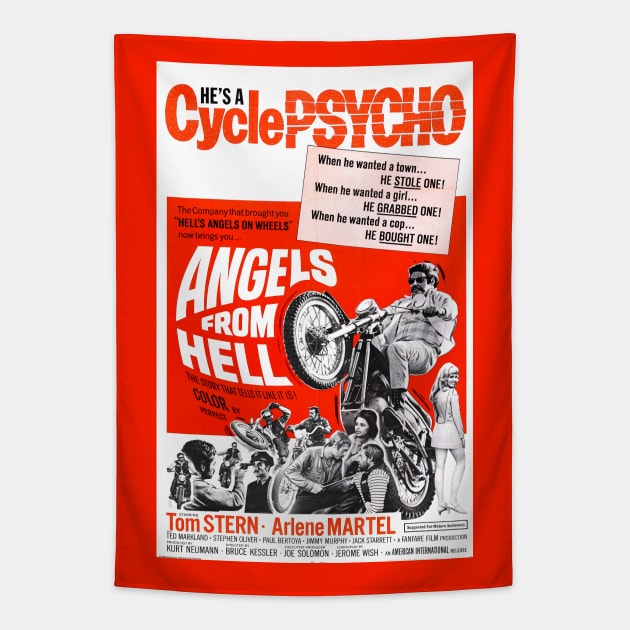 Classic Motorcycle Movie Poster - Angels From Hell Tapestry by Starbase79