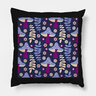 Retro flowers and mushrooms - Magenta dream Pillow