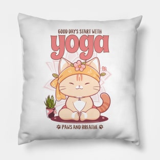 cat doing yoga Pillow