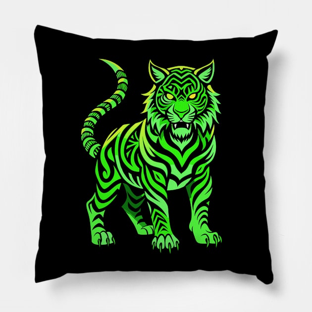 Neon Green Tiger Pillow by Ravenglow