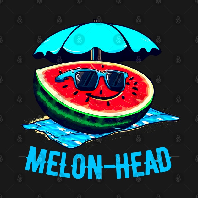 Melon-Head Funny A smiling slice of watermelon on a beach towel with sunglasses by T-shirt US