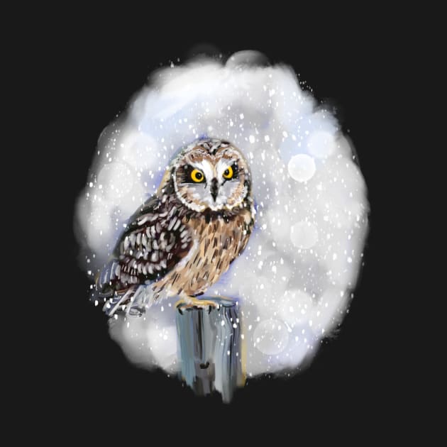 Short eared owl in the snow by Orangerinka