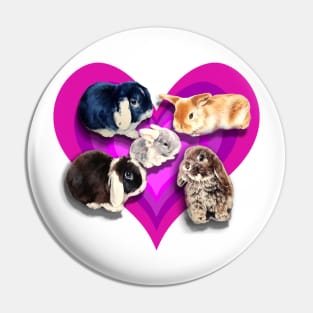 Super cute bunnies on a purple digital heart Pin