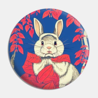 White American Fuzzy Lop Rabbit in Red Autumn Season Rabbit Dad Fathers Day Pin