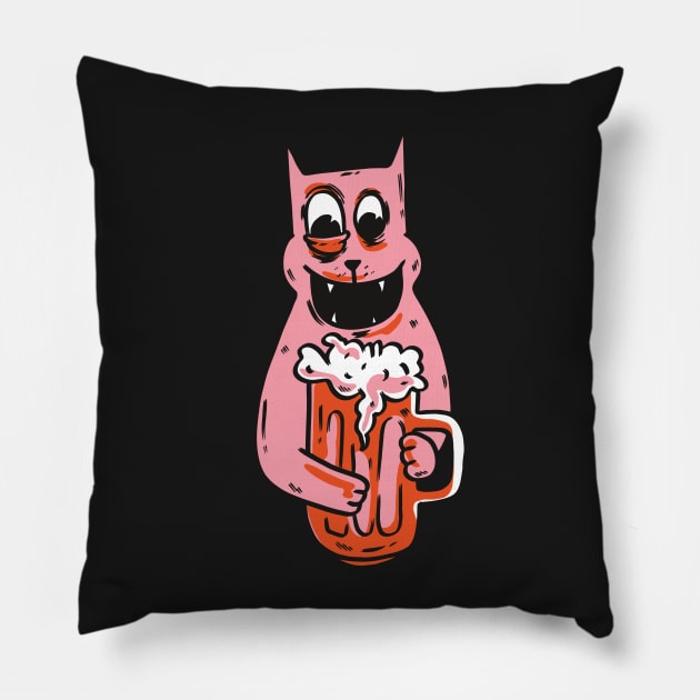 cat beer, cat drinking beer, beer cat, drinking cat, beer, cat, beer drinking gift, drinking animal Pillow by Shadowbyte91