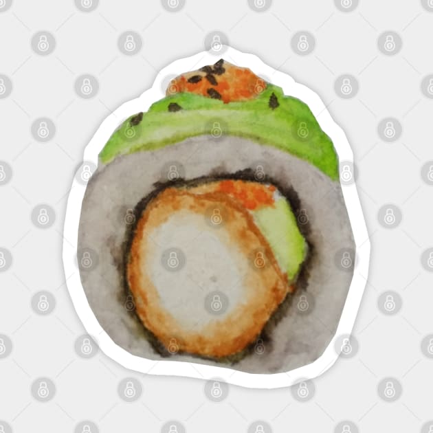 Green dragon avocado sushi roll watercolour painting Magnet by toffany's