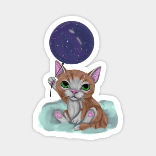 Cute kitten holding cosmos balloon Magnet