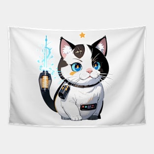 Star Cat Tshirt and Stickers Design Cute Cat Sci-Fi Characters Robot Carousel Tapestry