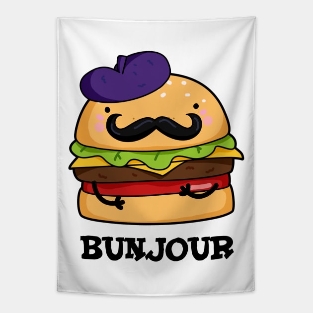 Bunjour Cute French Burger Bun PUn Tapestry by punnybone