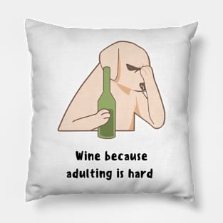 Beige Illustrated Dog Wine Because Adulting Is Hard Pillow