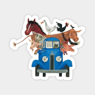 Little Blue Truck and Farm Animals Illustration Magnet