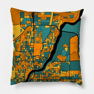 Saskatoon Map Pattern in Orange & Teal Pillow