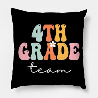 4Th Grade Team Retro Groovy Women Happy First Day Of School Pillow