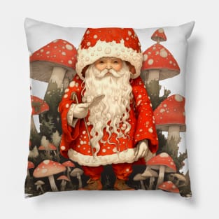 Santa Claus: Santa is the Mushroom (Amanita Muscaria Mushroom) on a light (Knocked Out) background Pillow
