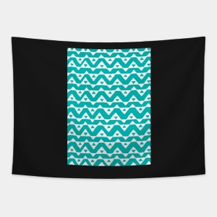 Teal Blue White Triangle Chevron Pattern Tapestry