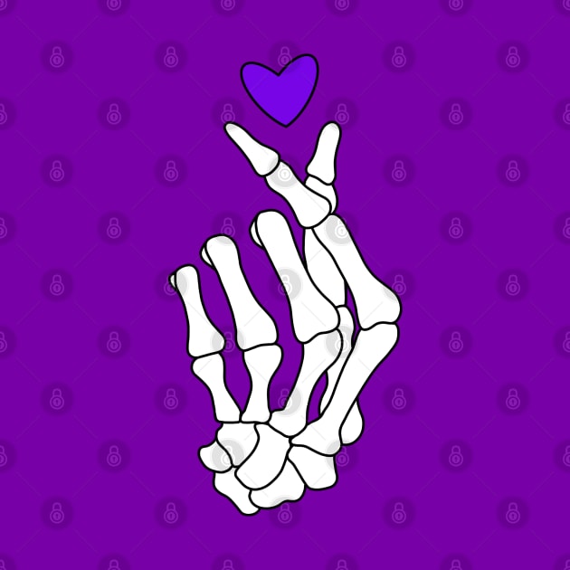 Purple Heart Finger Heart Skeleton Hand by bloomingviolets