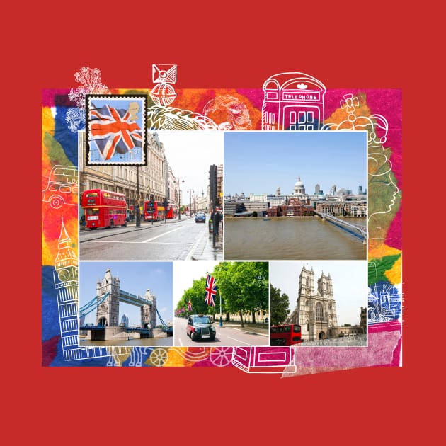 London Collage on Colorful Abstract Background by Amourist