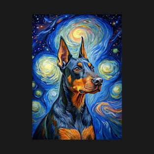 Doberman Pinscher Dog Breed Painting in a Van Gogh Starry Night Art Style T-Shirt