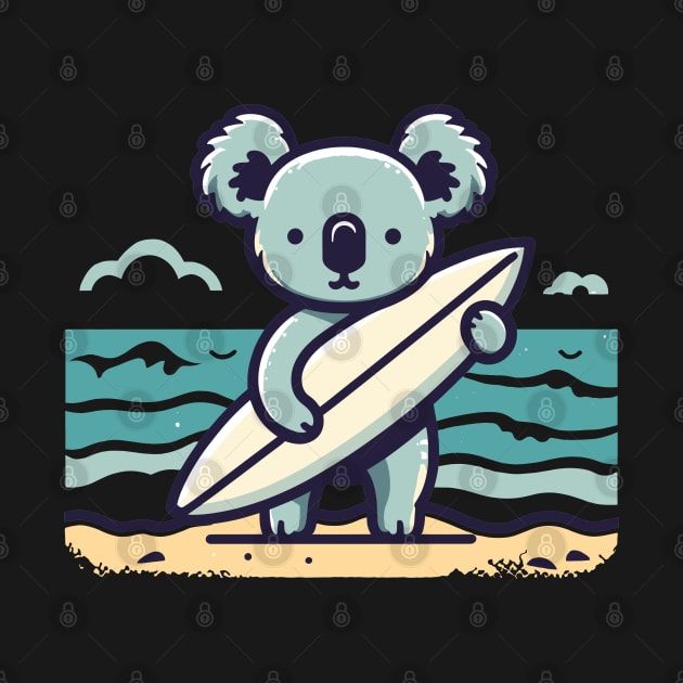 Cute koala with a surfboard on the beach, koala bear in summer vacation, koala lovers by Nora Liak