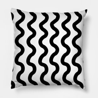 Black vertical wavy curly lines pattern Pillow