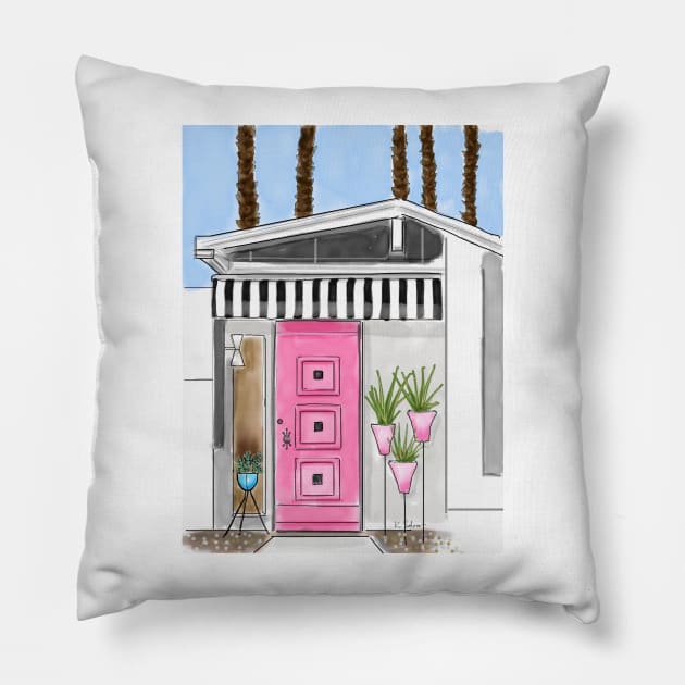 Palm Springs Pink Door Pillow by kschowe