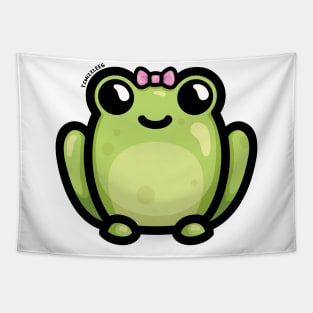 Chonky Frog - Green (Pink Bow) Tapestry