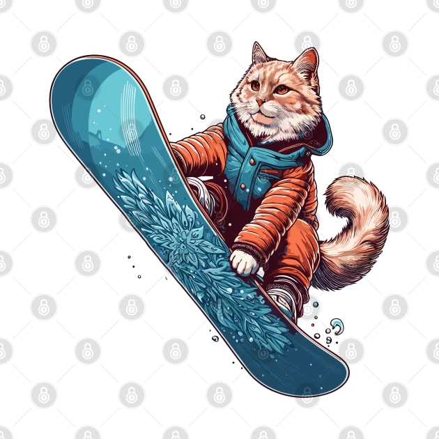 Maine Coon Cat Snowboarder by TomFrontierArt