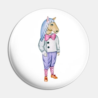 Vintage Funny Watercolor Horse Human Pin