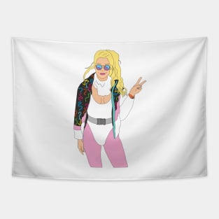 blonde skii girl vintage ski suit sunglasses skiing 80's Tapestry