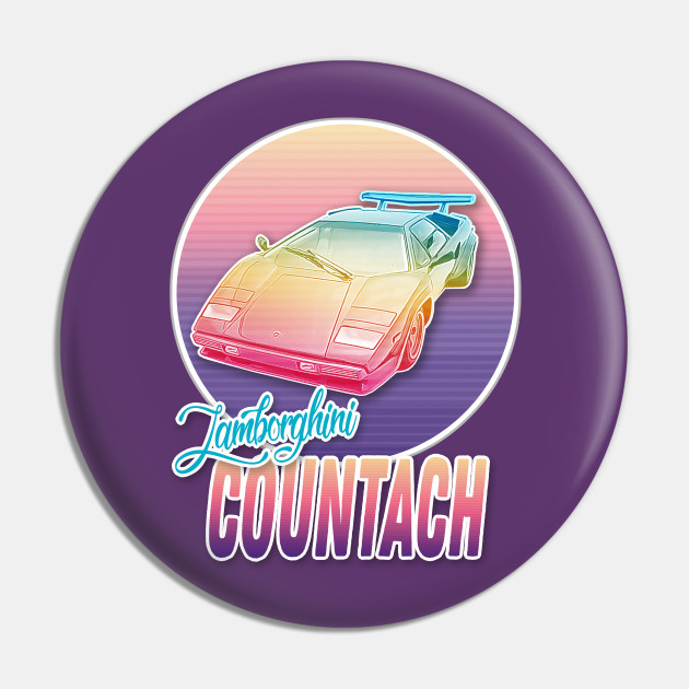 Lamborghini Countach Vaporwave Aesthetic Design - Outrun Retro - Pin |  TeePublic