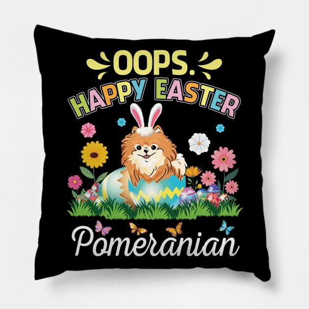 Pomeranian Dog Bunny Costume Play Flower Eggs Happy Easter Pillow by DainaMotteut