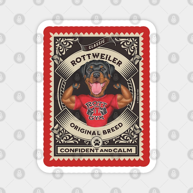 Funny Rottweiler with muscles in classic circle Magnet by Danny Gordon Art