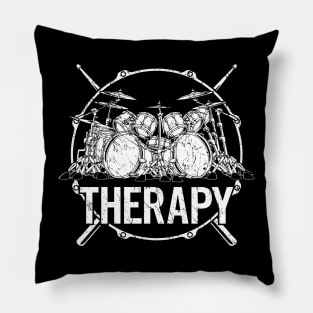 Drummers Therapy Drum Set with Crossed Drum Sticks Cartoon Illustration Pillow