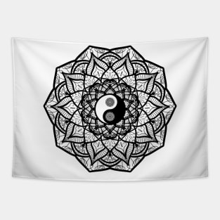 Geometric Yin Yang Mandala Symmetry YinYang Balance Meditation Black Version Tapestry