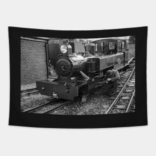 Engineer tending to a steam train Tapestry