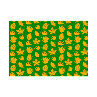 Orange Graphic Nature Pattern on Green Background T-Shirt