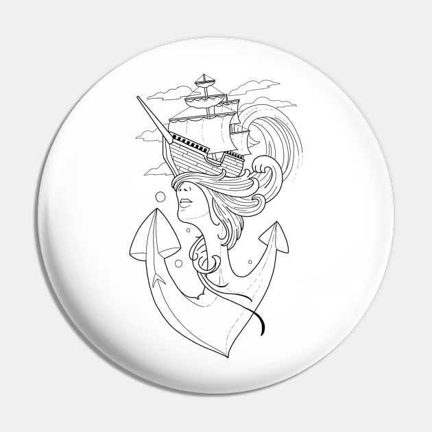 Surreal Ship and Girl Pin by ArtbyKory