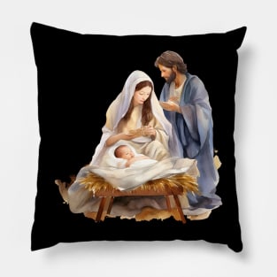 Watercolor Nativity Scene Pillow