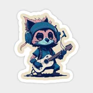 Cartoon Guitarist Raccoon Magnet