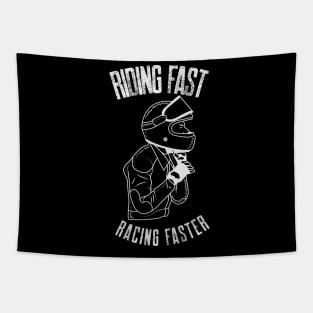 Riding Fast Racing Faster Motorcycle Racing Motorbike Rider Tapestry