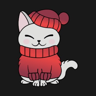 Cute Cozy Colorful Snow Winter Cat Kitty T-Shirt