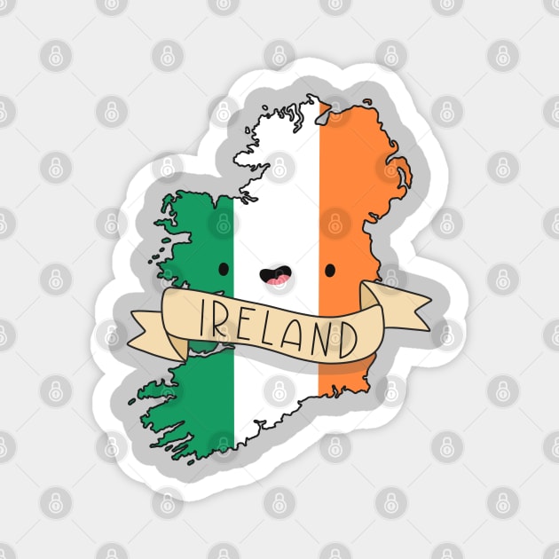 Kawaii Ireland Flag Map Magnet by Sofia Sava