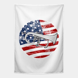 Flugelhorn USA Flag Hornist Brass Musician 4th July Tapestry