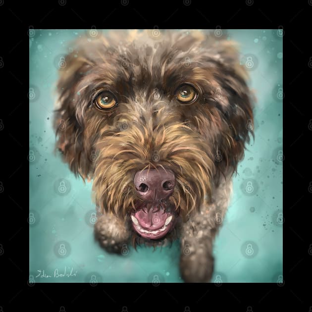 Painting of a Gorgeous Labradoodle Dog with Its Tongue Out by ibadishi