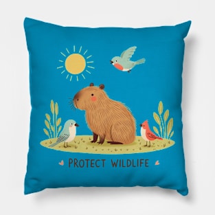 Protect Wildlife - Capybara with birds Pillow